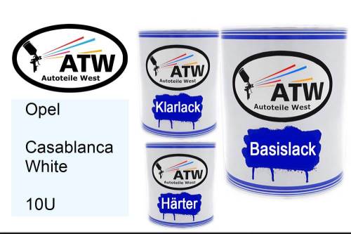 Opel, Casablanca White, 10U: 1L Lackdose + 1L Klarlack + 500ml Härter - Set, von ATW Autoteile West.